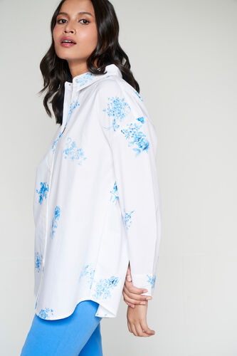 White And Blue Floral Curved Top, White, image 3
